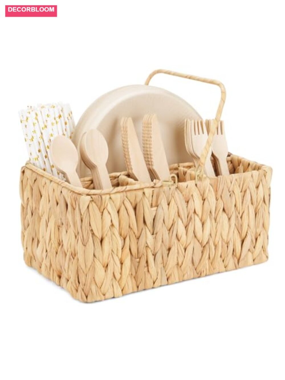 Water Hyacinth Utensil Caddy 4 Compartment Handwoven Cutlery Organizer